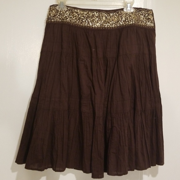 💕BCBGMaxAzria💕 Boho Brown Skirt with Sequins - Picture 2 of 5